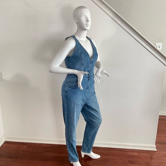 New We The Free Crvy Queens Court Blue Denim Overalls XL - Picture 10 of 10